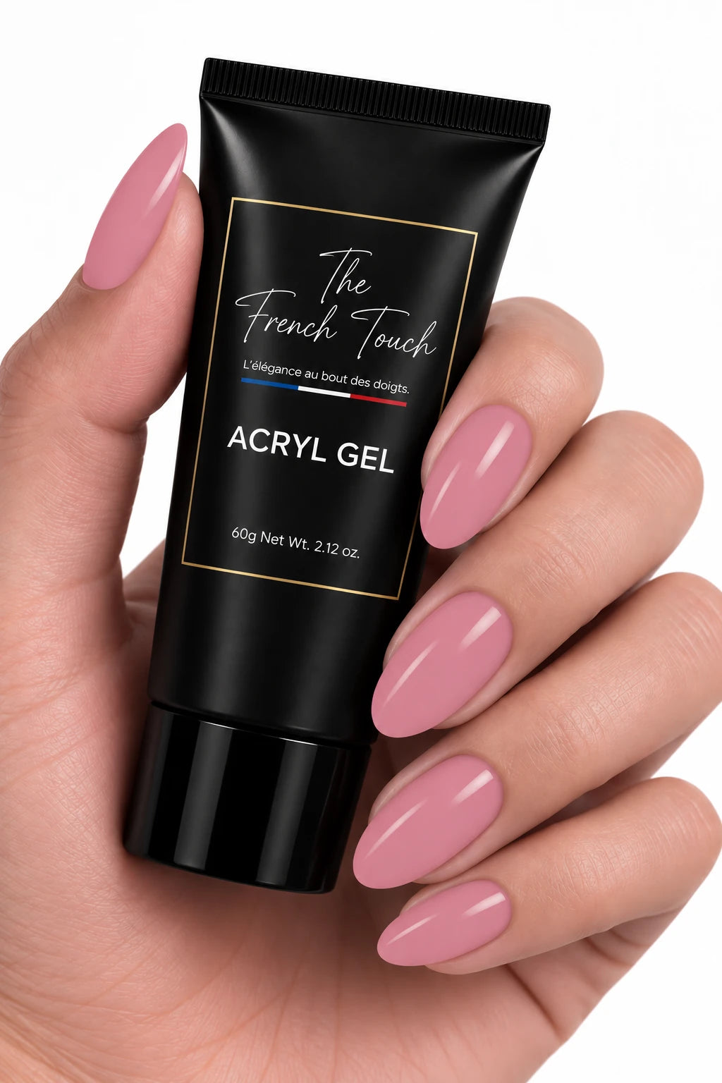 Tube Acrygel Candy Rose The French Touch 60g tenu en main — gel de construction ongle professionnel