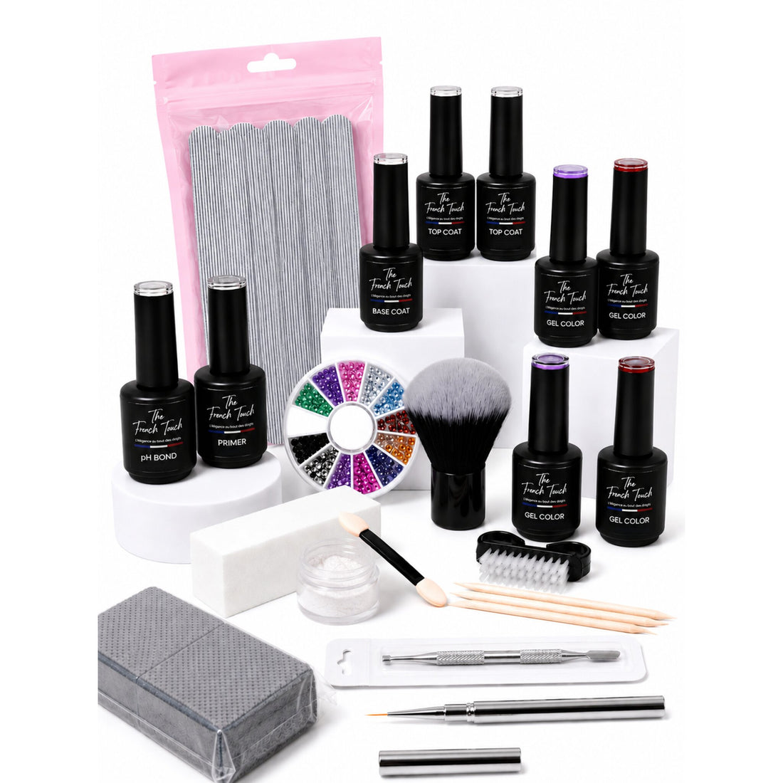 Kit vernis semi-permanent Nail Art complet - gel color, strass, pinceau nail art et accessoires manucure The French Touch
