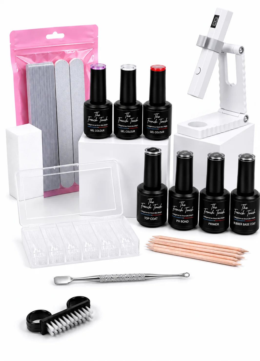 Kit pose américaine — lampe UV/LED, rubber base, capsules et accessoires The French Touch