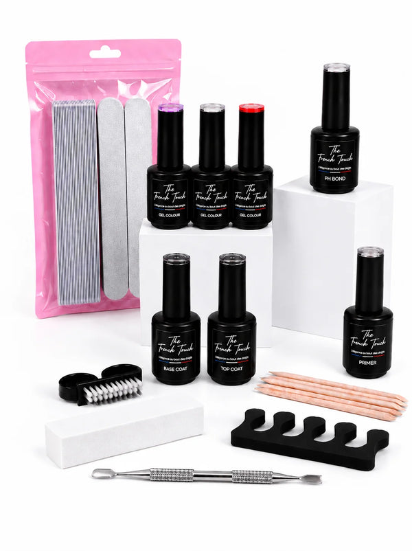 Kit vernis semi-permanent débutant — base coat, top coat et accessoires The French Touch