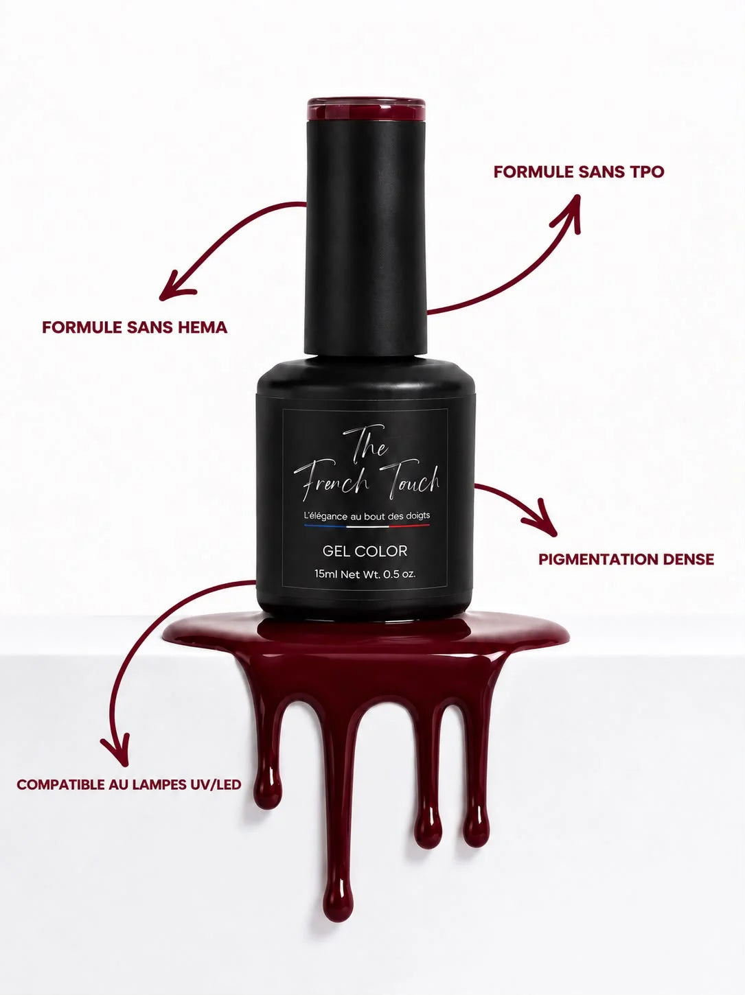 Vernis rouge cerise Cherry sans TPO ni HEMA, pigmentation dense, compatible UV/LED
